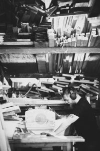 Tavener Joinery workshop, black and white.